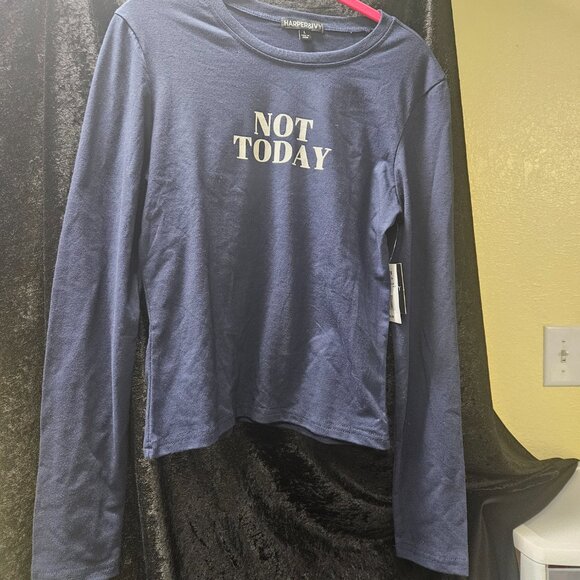 Harper & Ivy L Dark Blue "Not Today" long sleeve T-Short, 95% Cotton, 5% Spandex - Picture 7 of 7